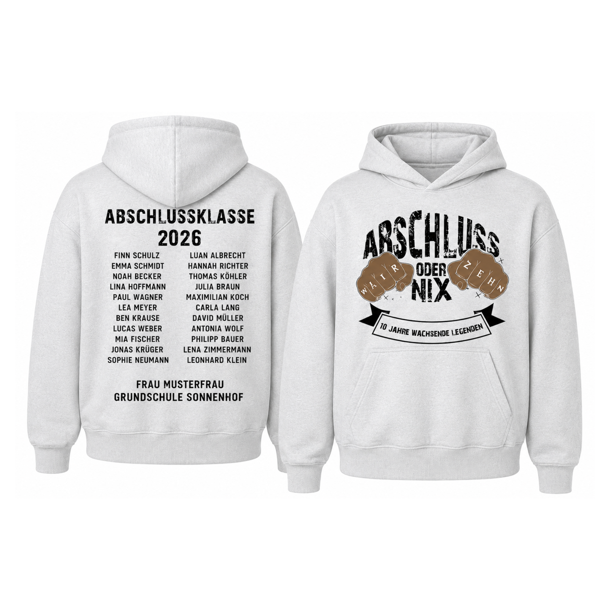 Personalisierter Abschluss Hoodie 2026 – Abschlusshoodie mit Wunschname & Klassenliste