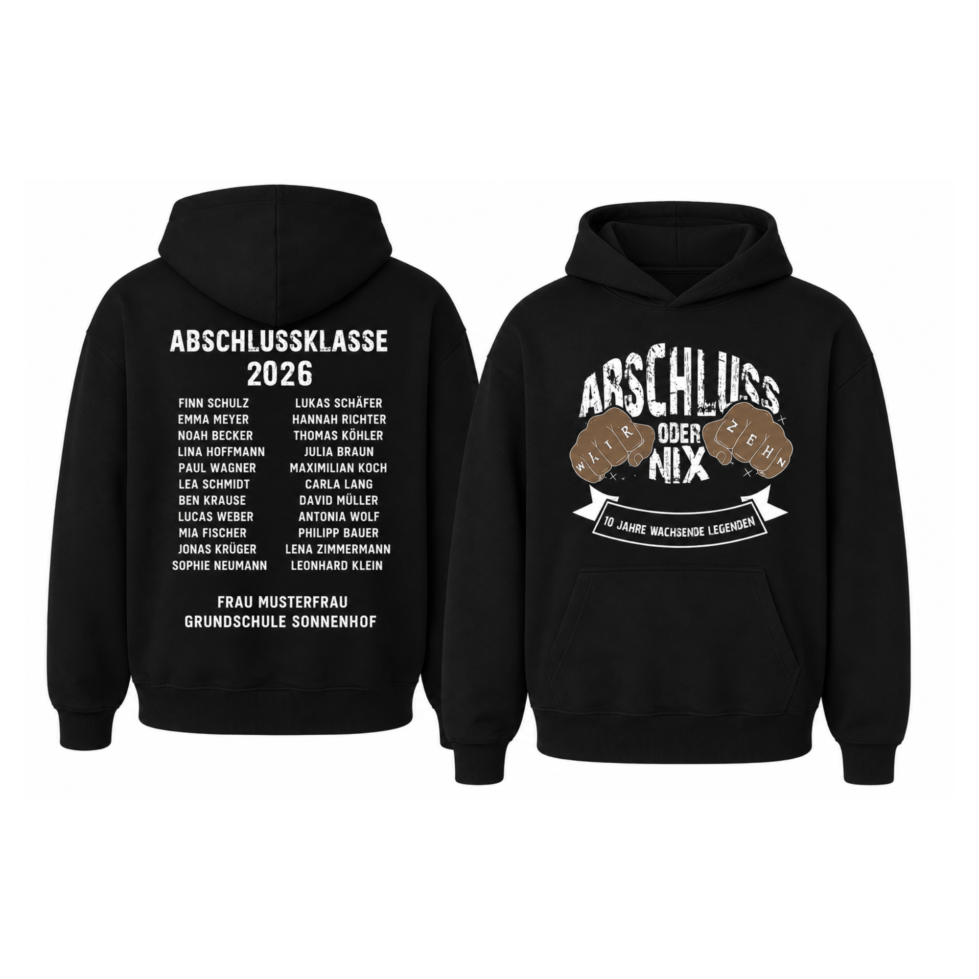 Personalisierter Abschluss Hoodie 2026 – Abschlusshoodie mit Wunschname & Klassenliste