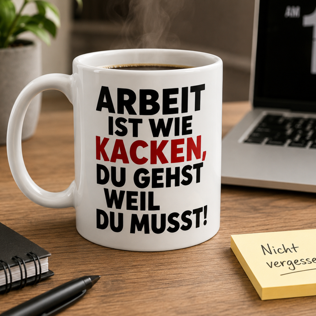 Arbeit ist wie Kacken – Lustige Tasse | Witziger Kaffeebecher für Büro & Kollegen
