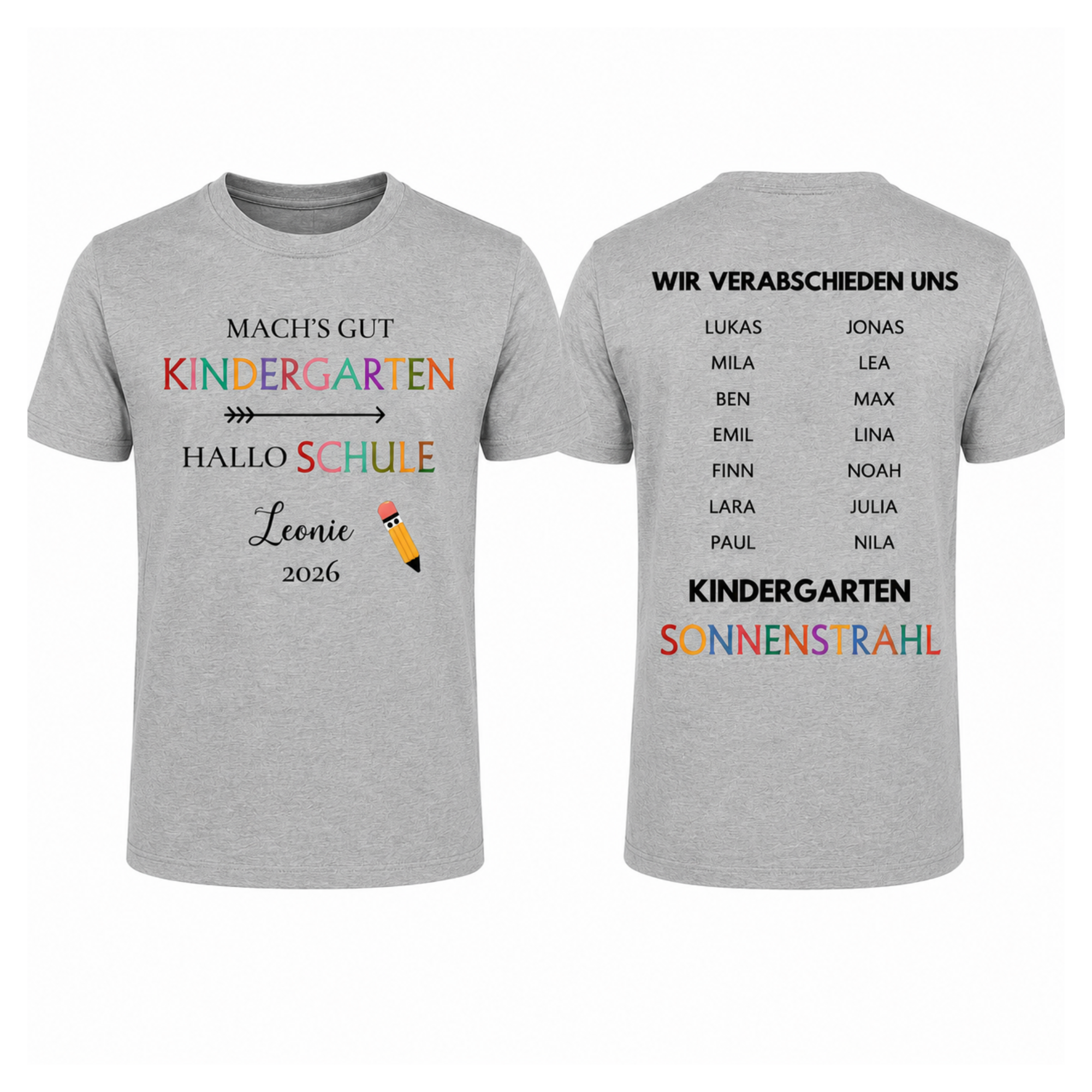 Kindergarten Abschieds T-Shirt personalisiert – Mach's gut Kindergarten, Hallo Schule | Wunschname