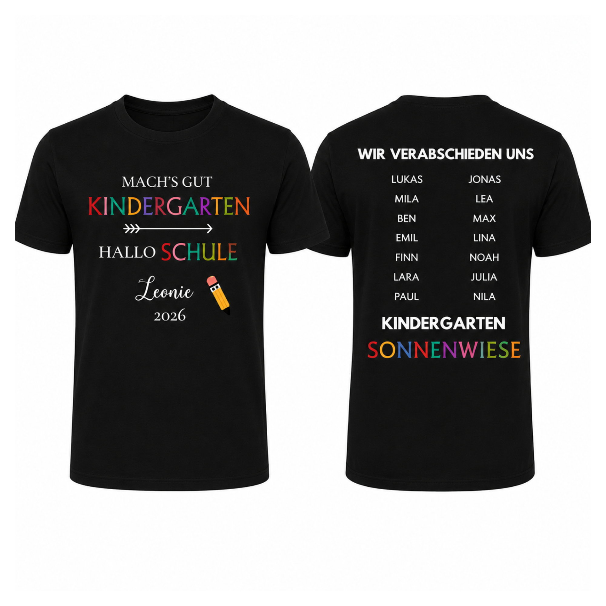Kindergarten Abschieds T-Shirt personalisiert – Mach's gut Kindergarten, Hallo Schule | Wunschname