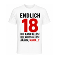 18. Geburtstag T-Shirt – Endlich 18 | Lustiges Geburtstagsshirt | Geschenk für Männer & Frauen