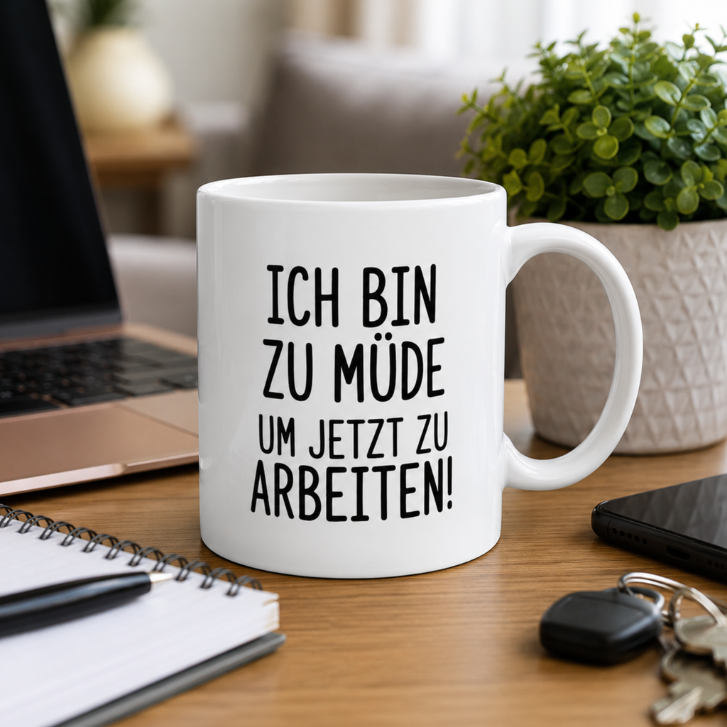 Lustige Tasse – Ich bin zu müde, um jetzt zu arbeiten! | Witzige Kaffeetasse | Geschenk für Kollegen